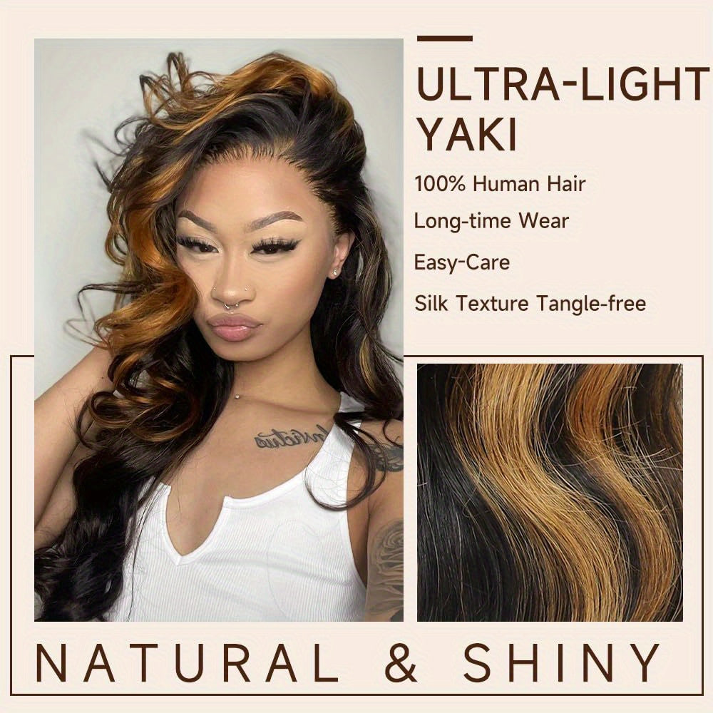 28 Inch 1B-30 Brown Ombre Human Hair Lace Front Wig with 13x4 HD Lace - Body Wave 180% Density Glueless Wig for & Men, Elegant Natural Look, Versatile Hairpiece | Sophisticated Hairstyle